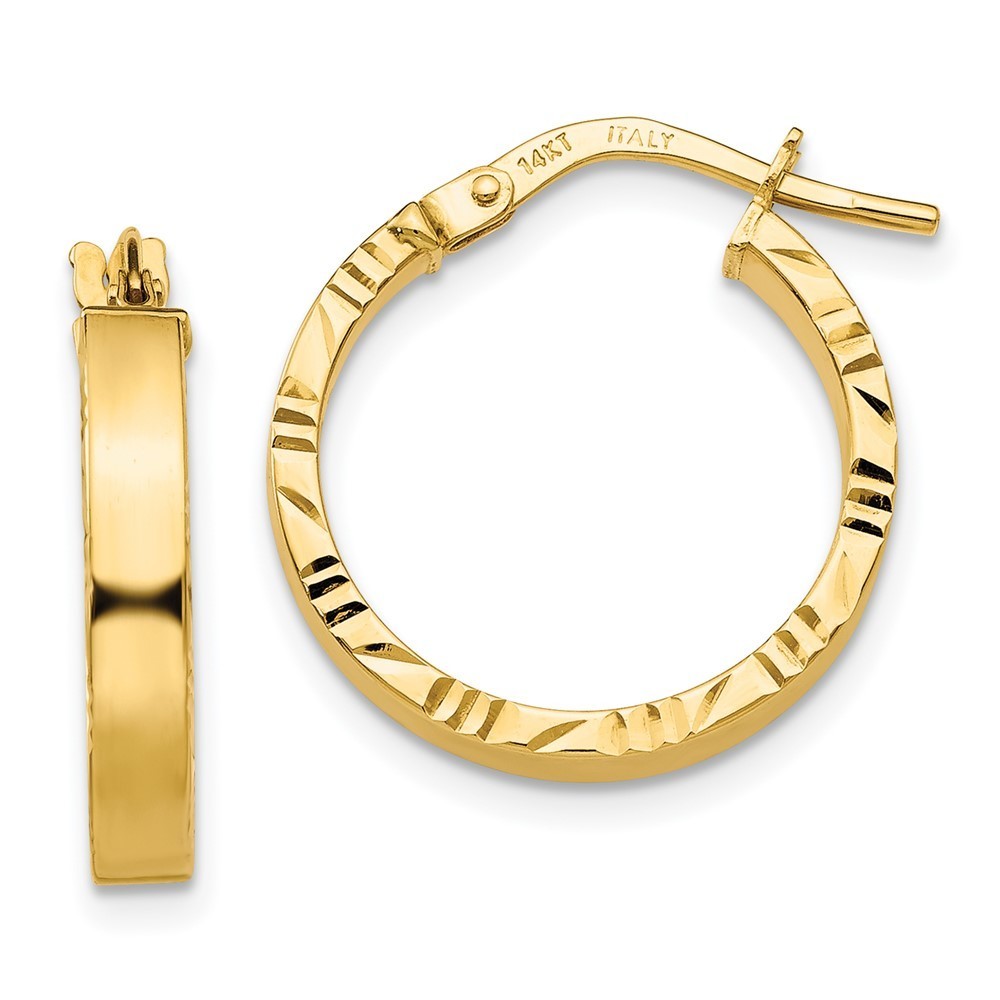 14k Yellow Gold Small 3mm Diamond Cut Edge Hoop Earring 20 L X 18.75 Mm W